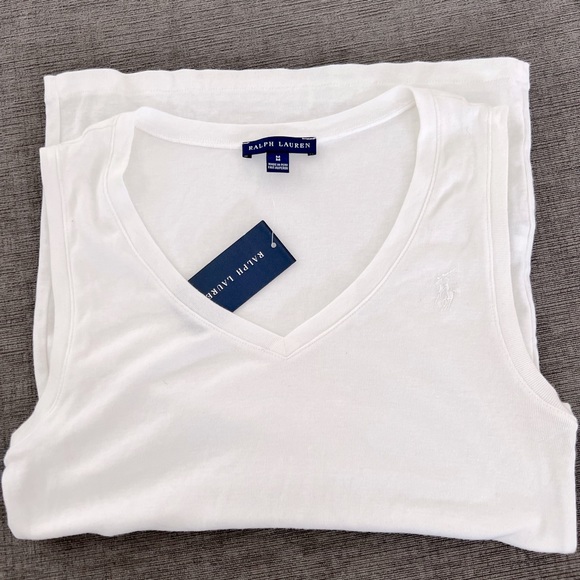 NWT Ralph Lauren White V Neck Sleeveless Tee Sz M - Picture 8 of 9